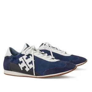 Tory Burch Leather Colorblock Navy White Sporty Sneakers S-421 Sz 9.5